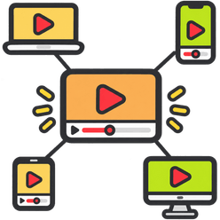 One video frame distributed to a laptop, phone, tablet and desktop screen